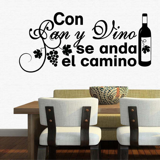 Spanish Wall Decals. Wall Decal. Inspirational Wall Decal. Sticker. Pan y Vino