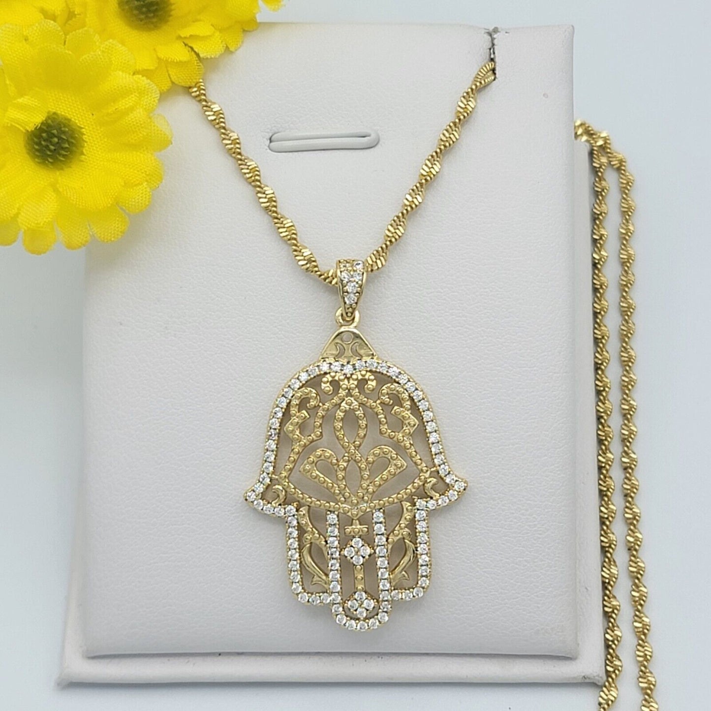 Necklaces - 14K Gold Plated. Hamsa Hand Pendant & Chain.