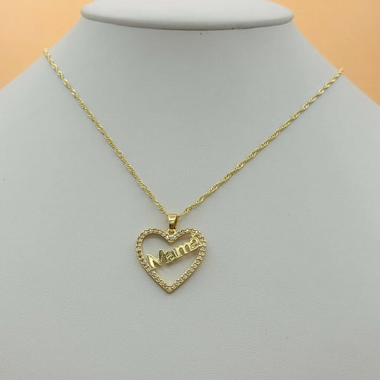 Necklaces - 14K Gold Plated. Mamá Heart Pendant & Chain.