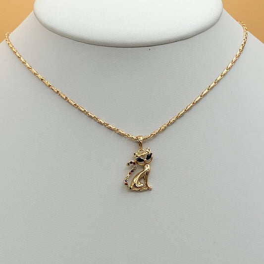 Necklaces - 18K Gold Plated. Kitty Cat Kitten Pendant & Chain.