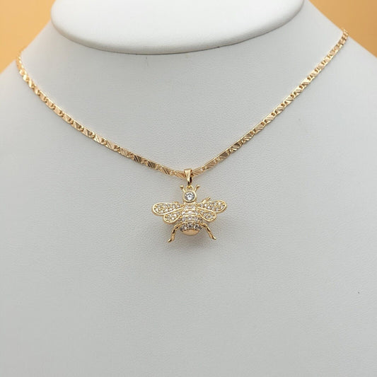 Necklaces - 18K Gold Plated. Clear CZ Queen Bee Pendant & Chain. Diligence Wisdom