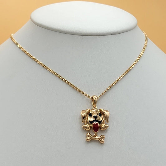 Necklaces - 18K Gold Plated. Dog Movable bone Pendant & Chain.