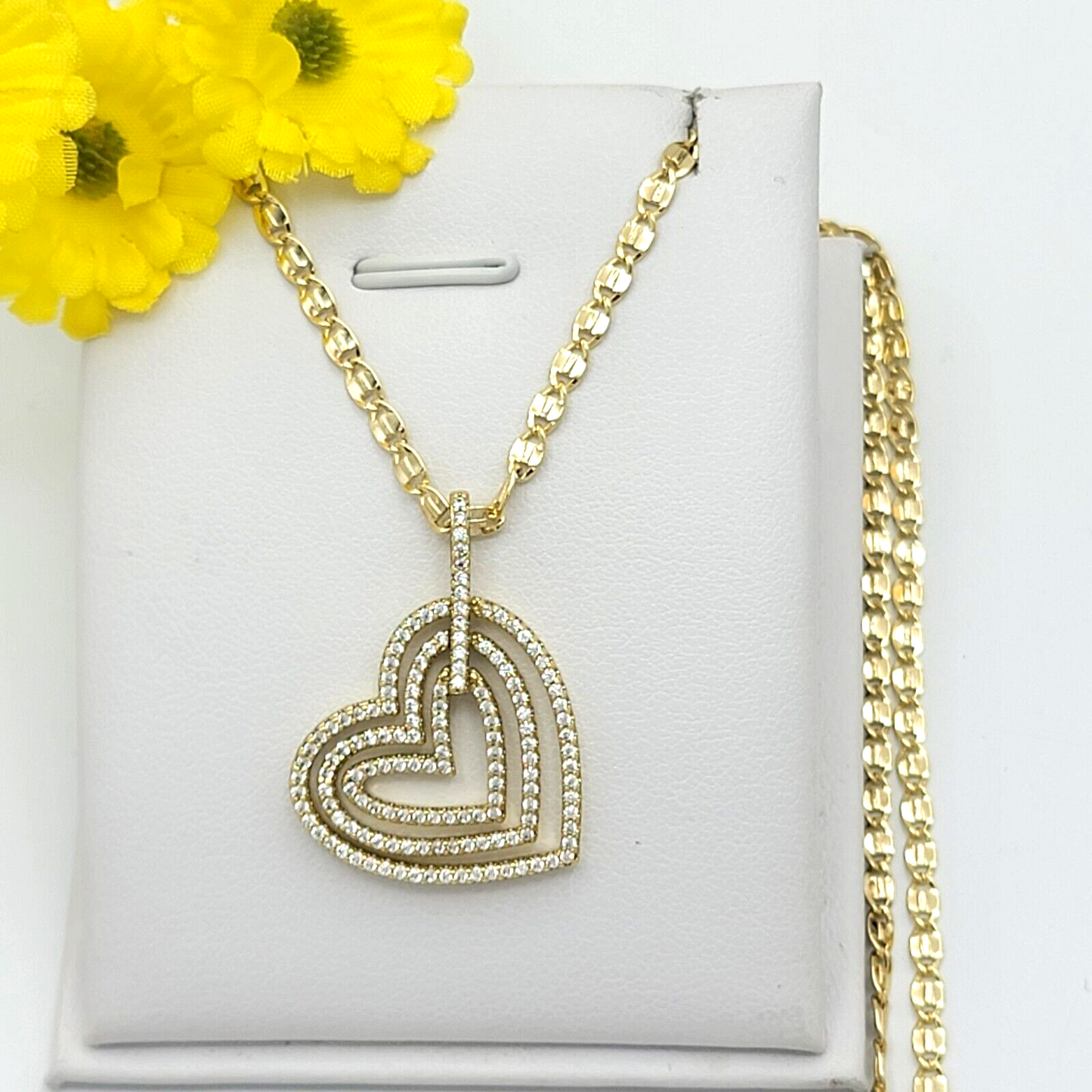 Necklaces - 14K Gold Plated. Heart LOVE - CZ Pendant & Chain.