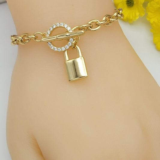 Bracelets - 14K Gold Plated. Padlock Charm Chain - Small Wrists 6.5in